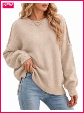 Oversized Batwing Sweater Acrylic Polyamide Crew Neck Pullover